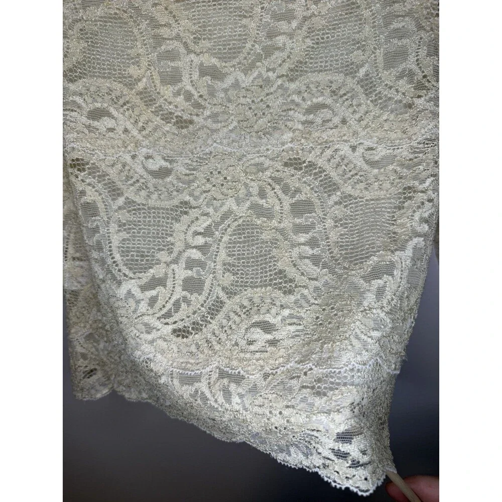 Vintage Kay Celine Lace Top 3/4 Sleeve Front Lined Sheer Back Ivory Sz M 90's - Picture 8 of 12